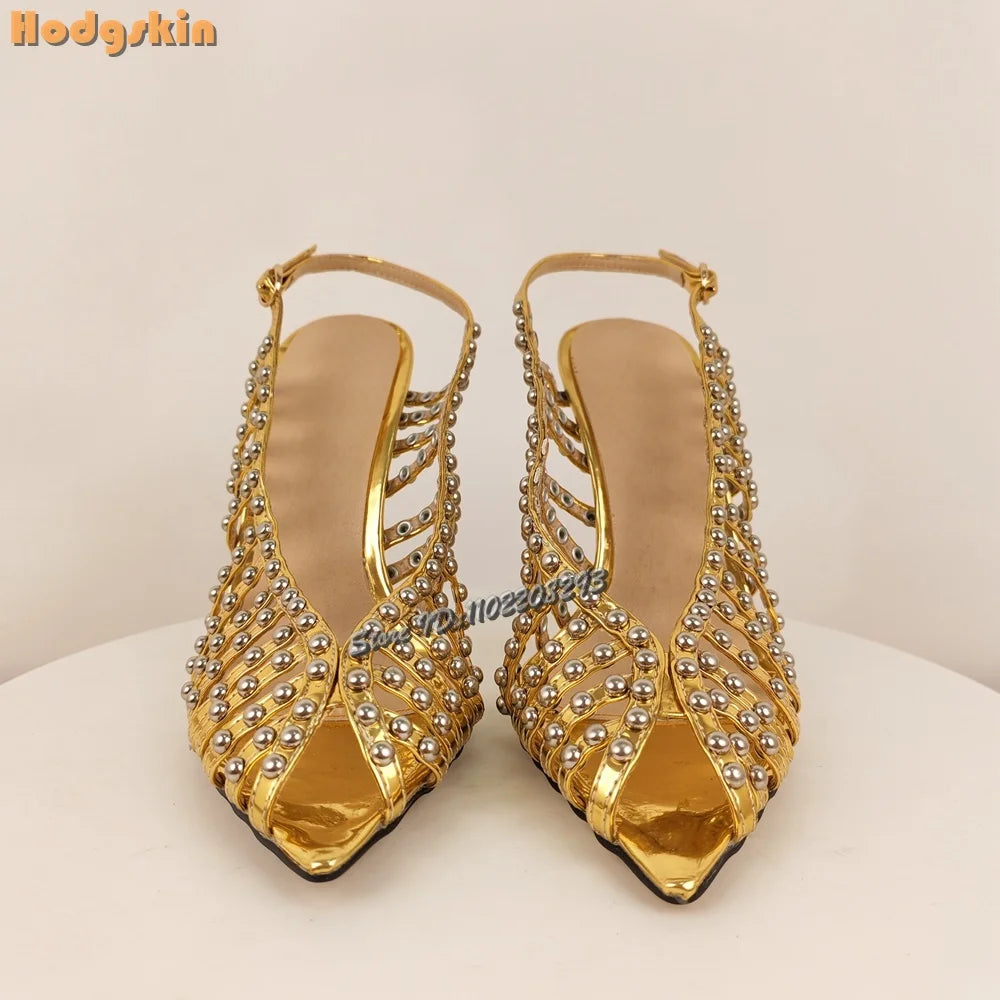 Rivet Buckle Strap Peep Toe High Heel Sandals for Women