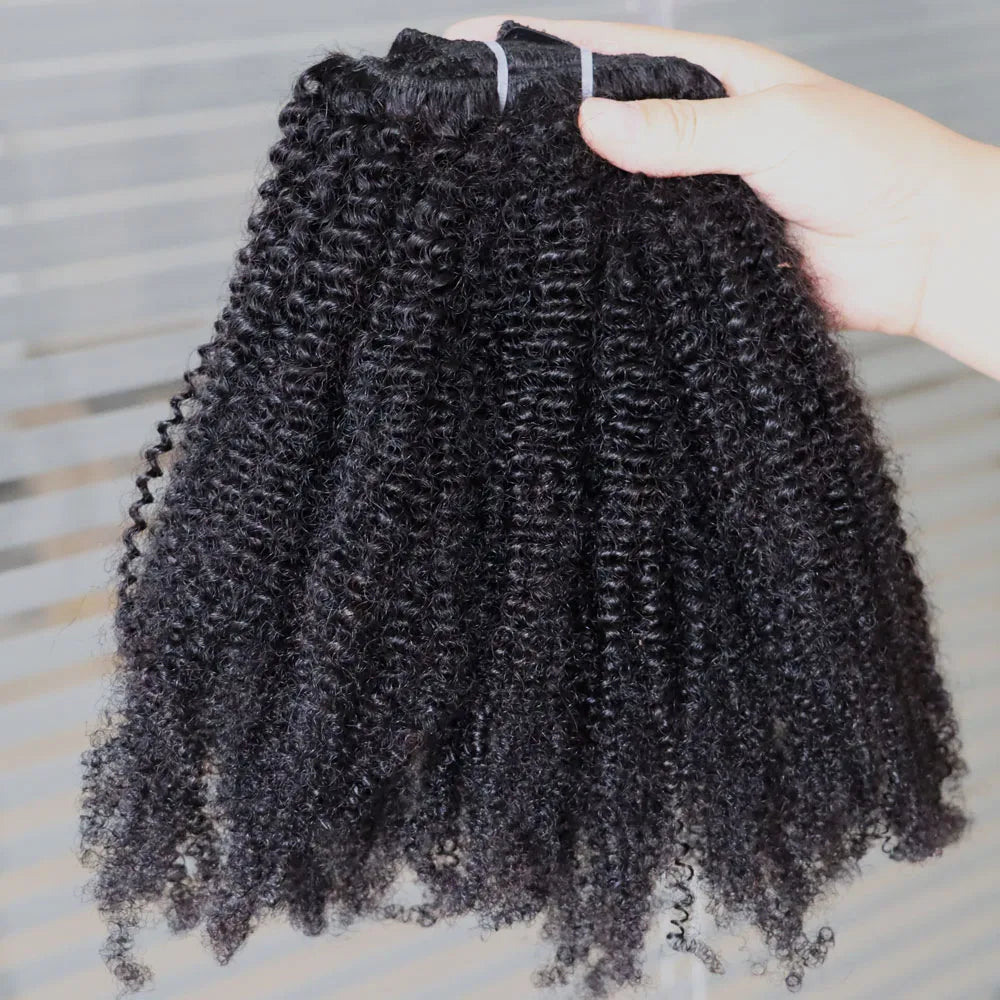 4C Afro Kinky Curly Clip In Human Hair Extensions for Women