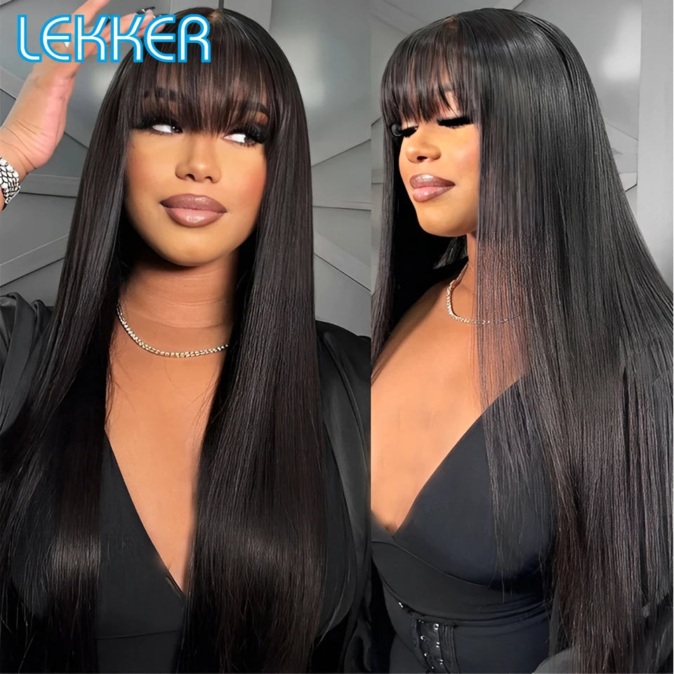 Long Straight Remy Human Hair Wig With Bangs for Women