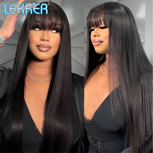 Long Straight Remy Human Hair Wig With Bangs for Women