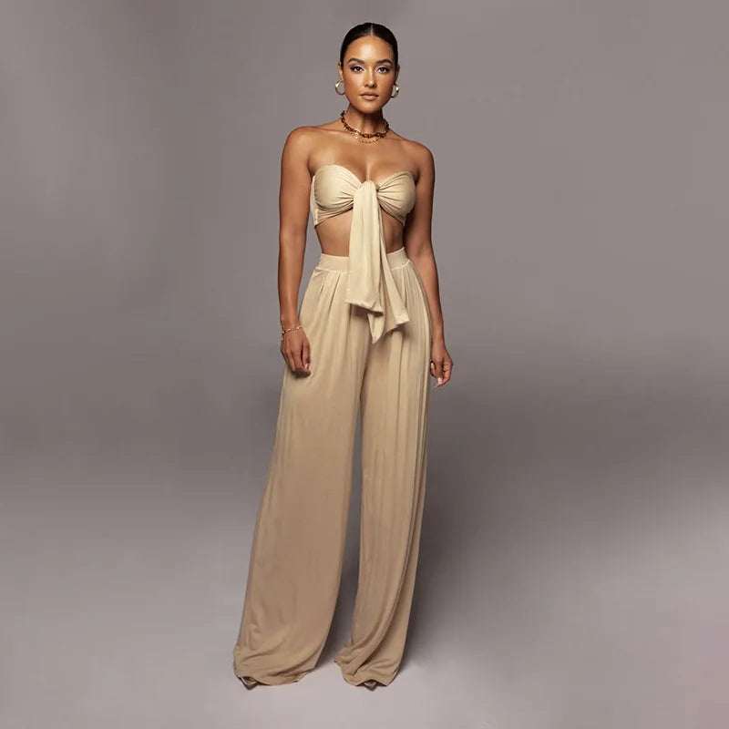 Elegant Solid Color Casual Two Piece Set for Women