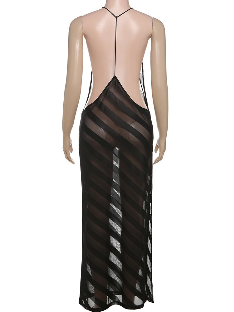 Halter Neck Backless Ankle Length Slim Dress for Women