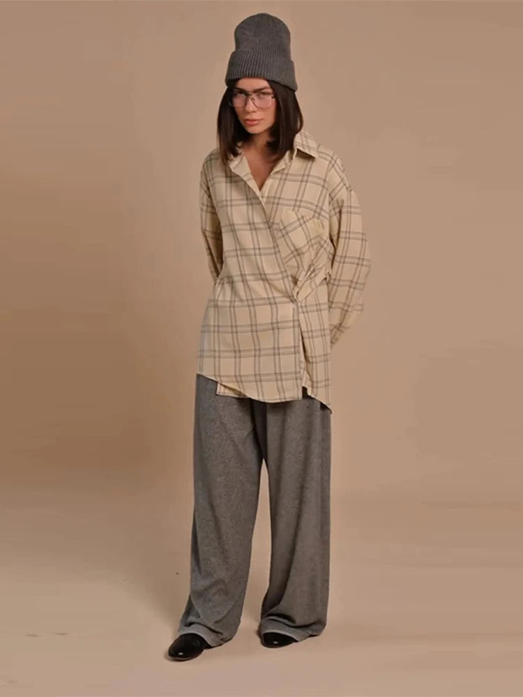 Plaid Loose Long Sleeve Button-Front Shirt for Women