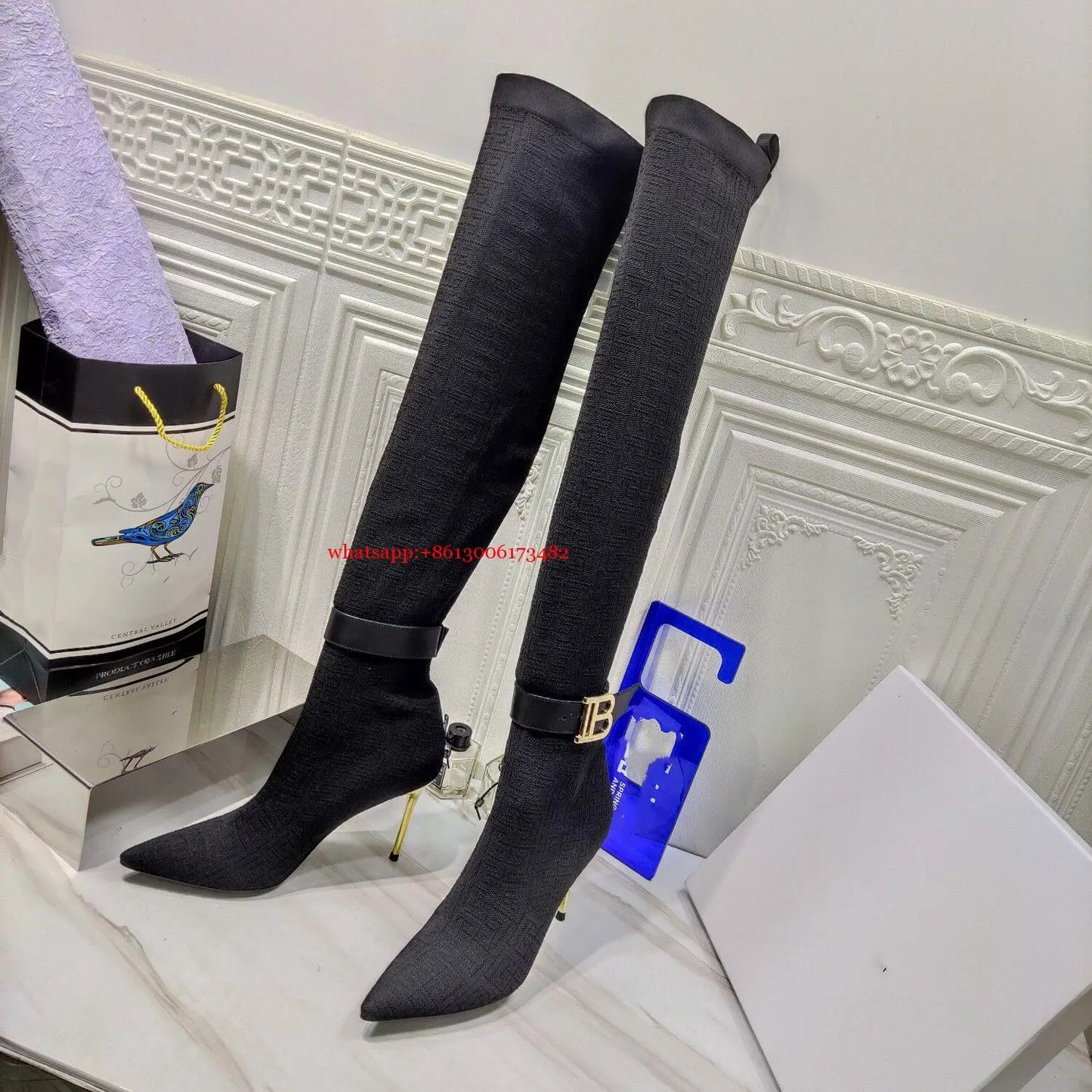 Over The Knee Stretch Pointed Toe With Buckle Sock Boots For Women