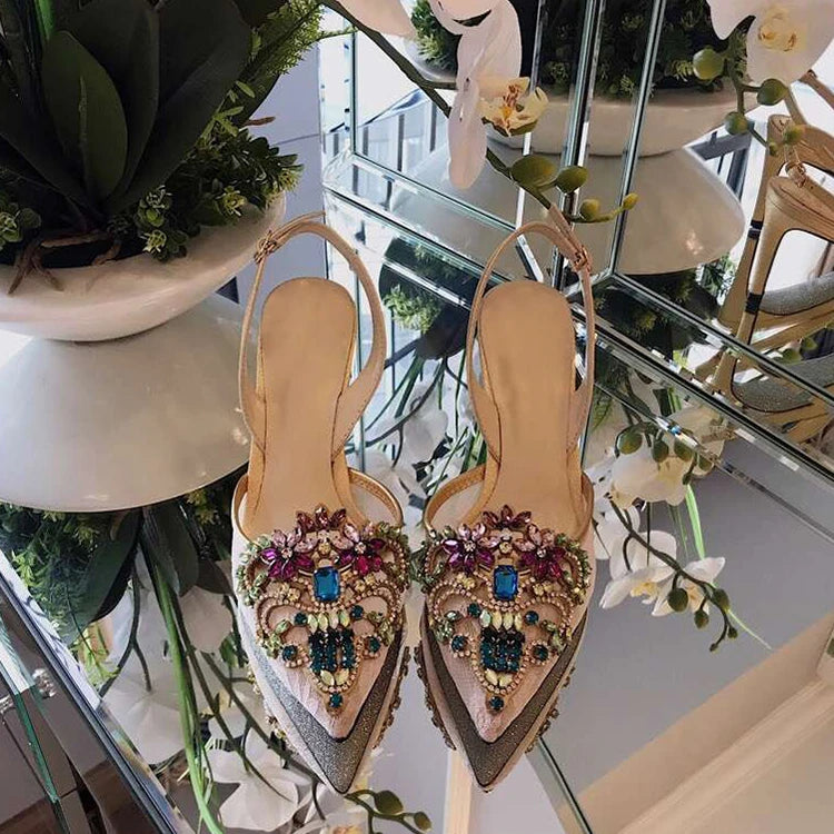Red High Heel Pumps With Butterfly Tassels And Rhinestone Detail For Women