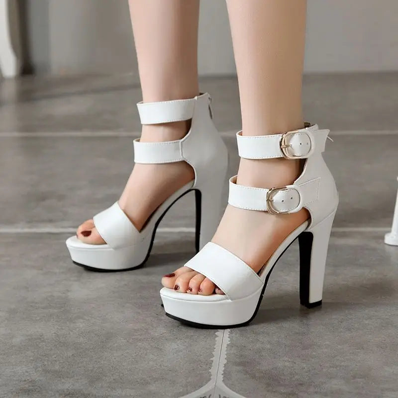 Chunky Platform Sandals with Zipper Buckles for Women