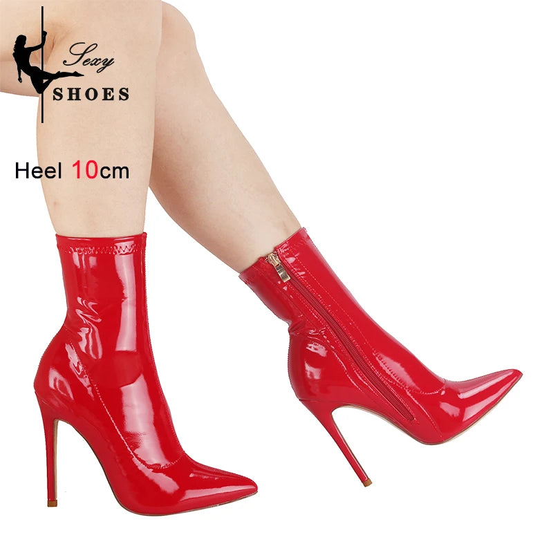 Pointed Toe Patent Leather Ankle Boots With Heels for Women