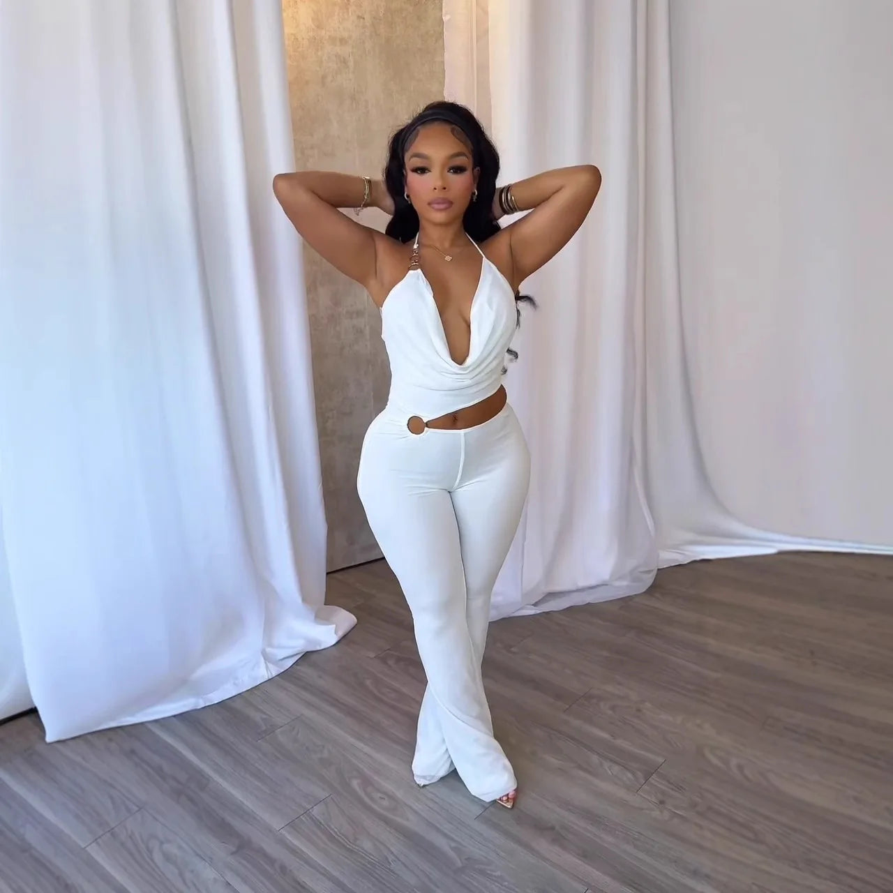 Elegant Slim-Fit Elastic Neck Strap Jumpsuit for Women