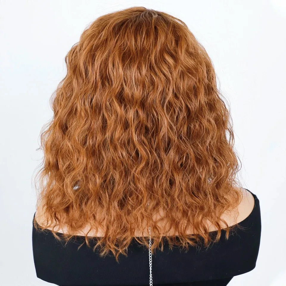 Natural Brown Pixie Cut Water Wave Human Hair Wig For Women
