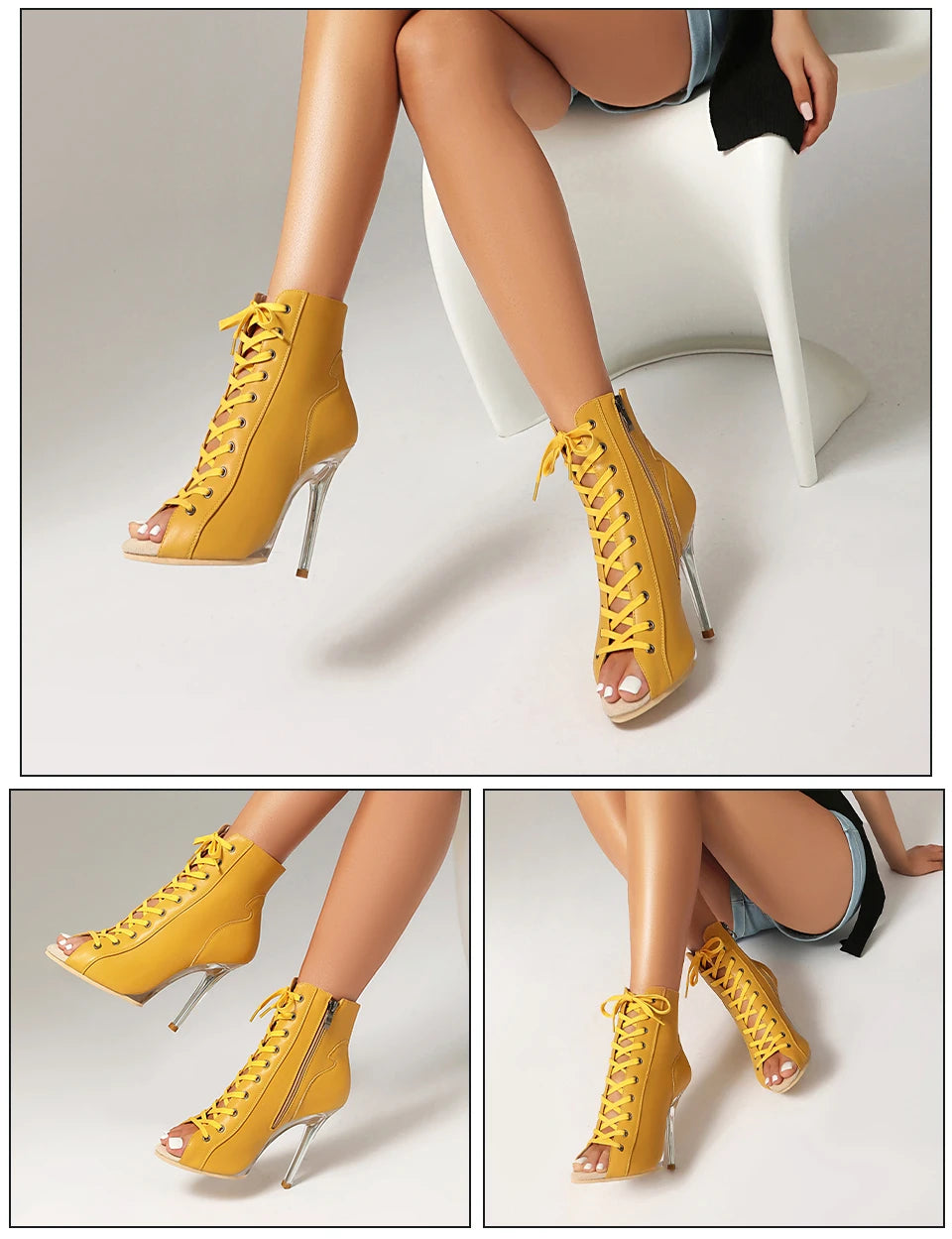 Lace-Up Crystal Heel Ballroom Dance Boots for Women