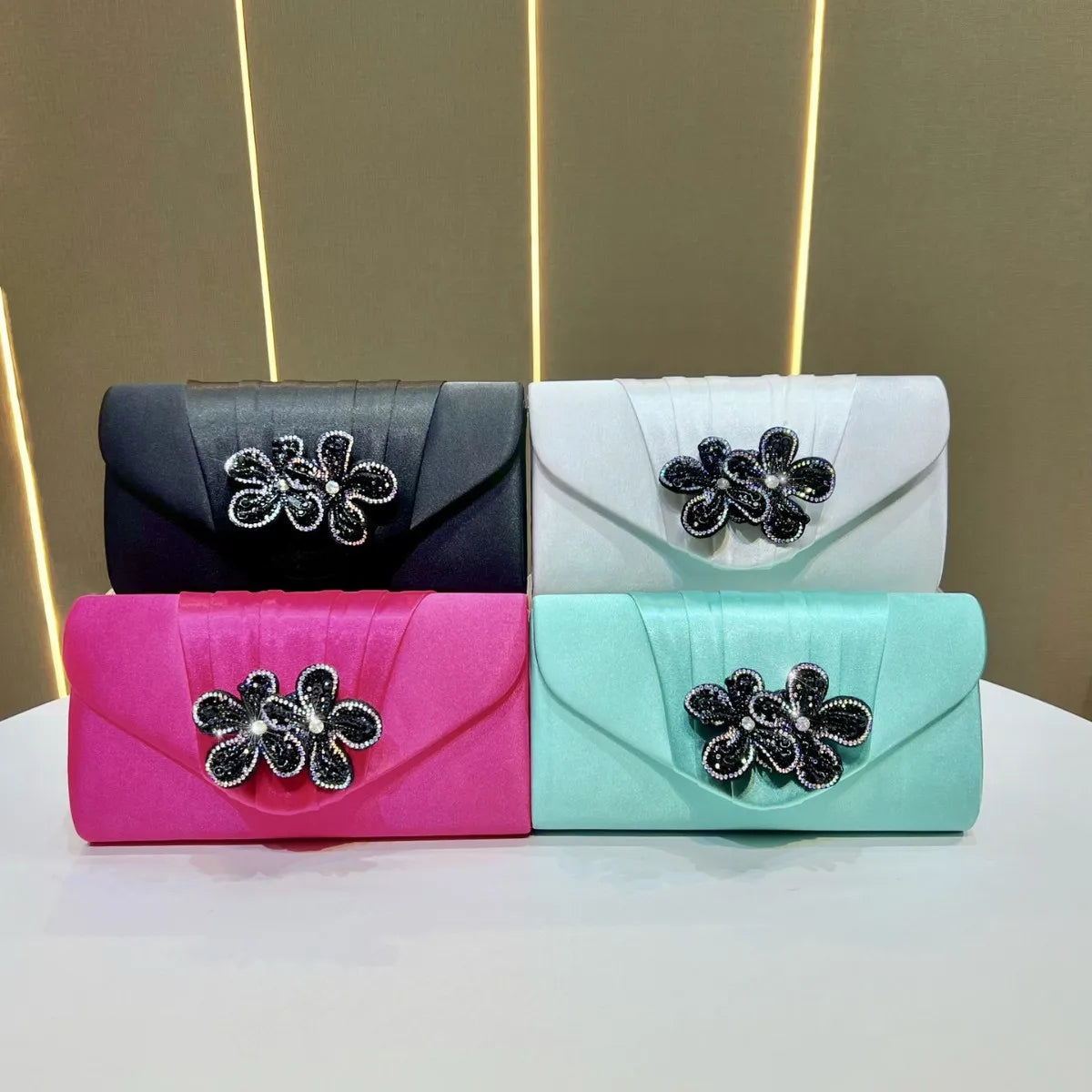 Elegant Satin Diamond Clutch Crossbody Bag for Women