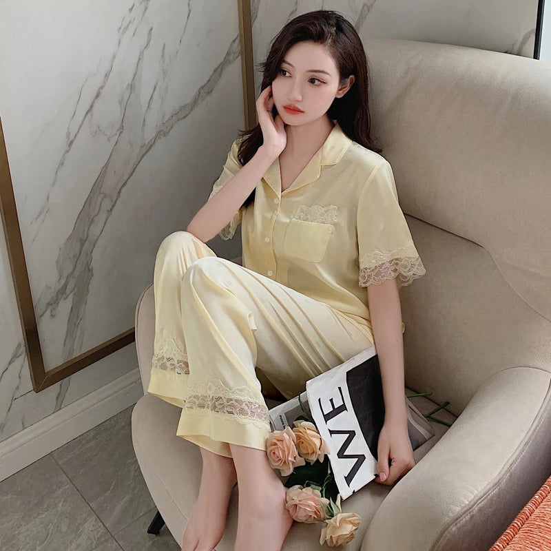 Y2k Pink Sweet Dot Lace Jacquard Women Pajamas French Romantic Lazy Lady Nightgown 2024 New Summer Korean Harajuku Home 2pc Set