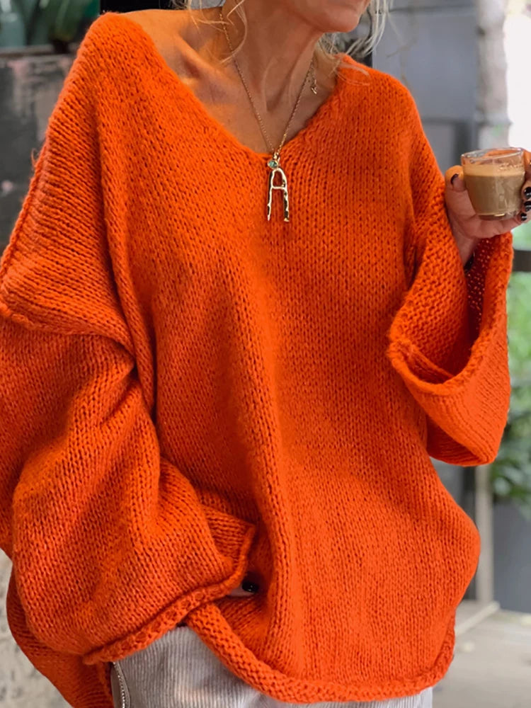 Casual V Neck Patchwork Simple Tops, Women Autumn Winter Long Raglan Sleeve Solid Sweaters, 2025 Loose Straight Ladies Pullovers