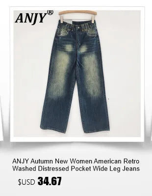 ANJY Autumn New Women's Streetwear Y2K Chic Fashion Safari Style Niche Personality Spliced Button Jeans Casual Denim Pants A7689