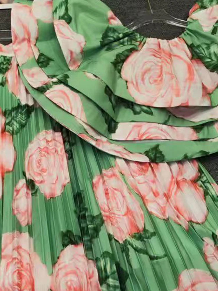 Printed Top And Pleated Skirt Set