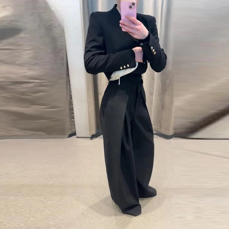 Elegant Solid Two Piece Blazer Pants Set for Women