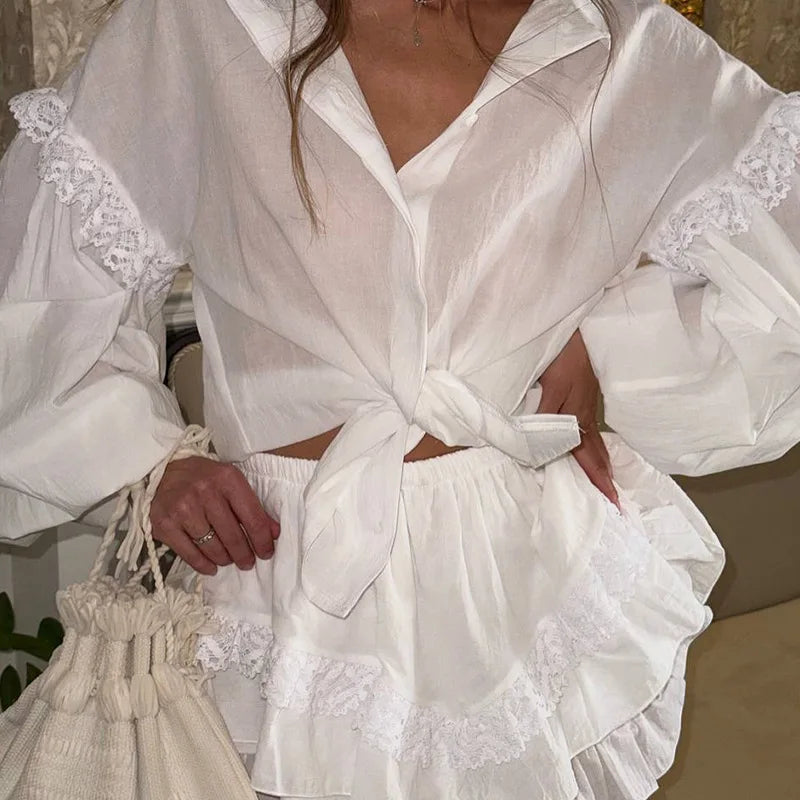 Collared Top and Wide Leg Shorts Set