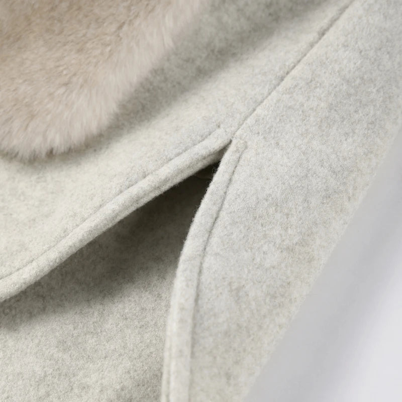 Loose Knit Fur Standup Collar Long Sleeve Pocket Cardigan for Women