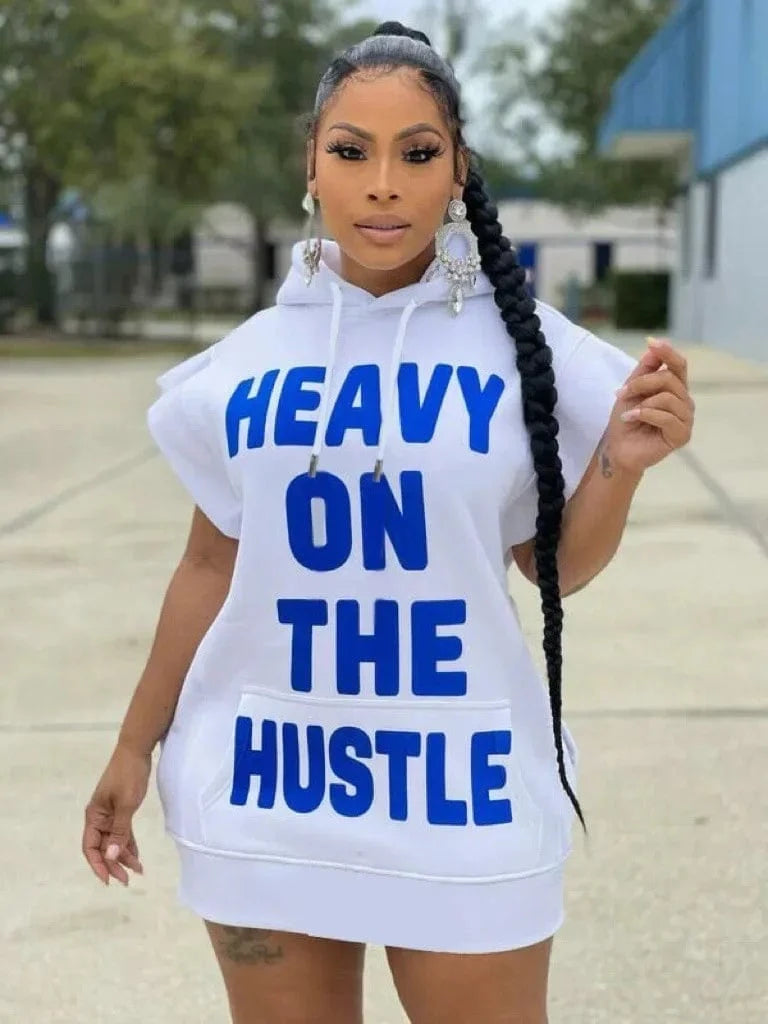 Women Streetwear Casual Letter Print Hooded Flare Short Sleeve Sweatshirt Style Dress 2024 New