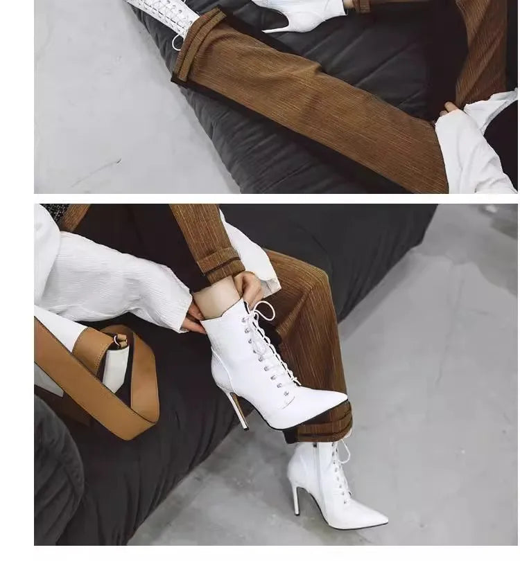 Chic Pointed Stiletto High Heel PU Leather Ankle Boots for Women