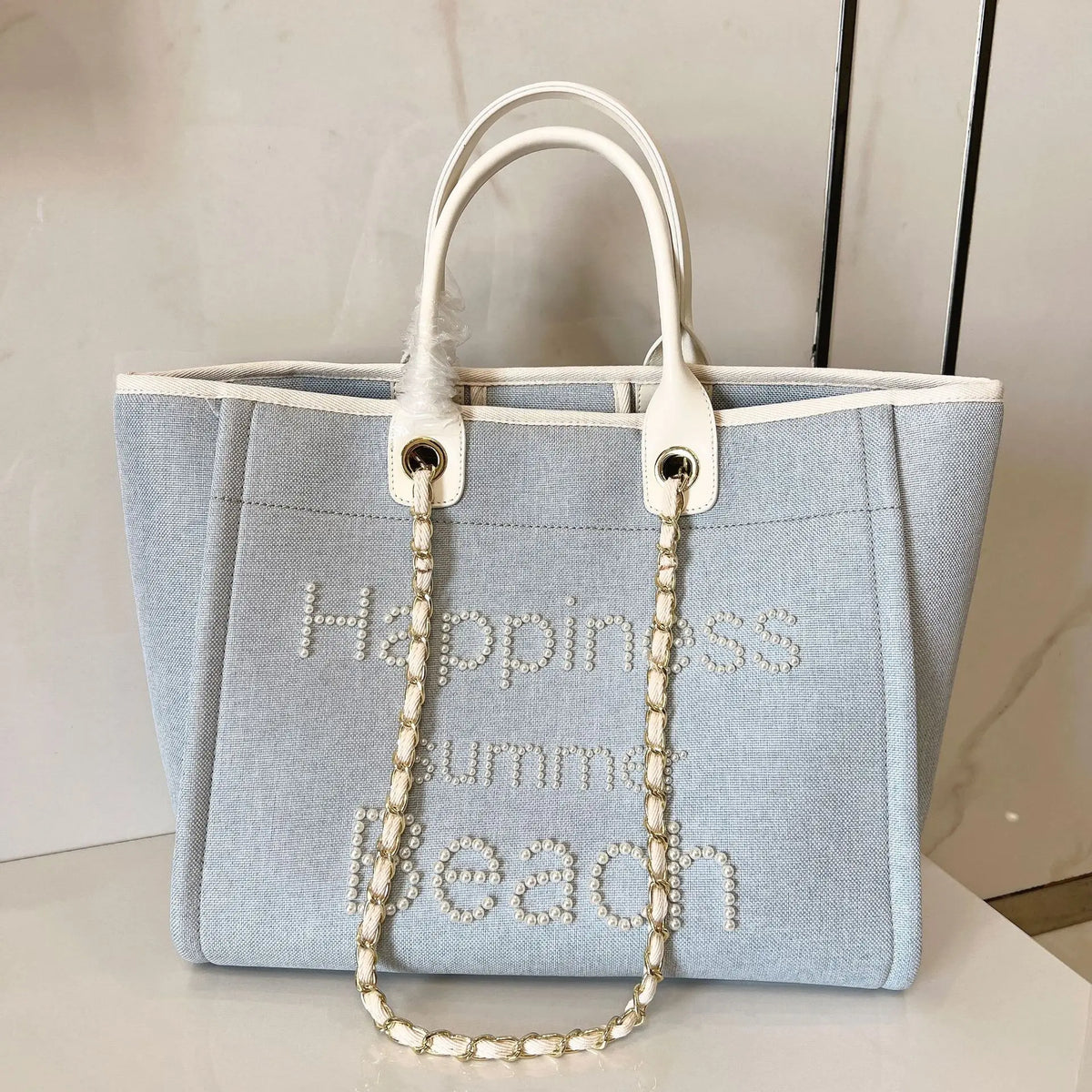 New Women Tote Bag Fashion Canvas Large Handbag Chains Genuine Leather Shoulder Bags Ladies Big Messenger Bag Shopping Bag