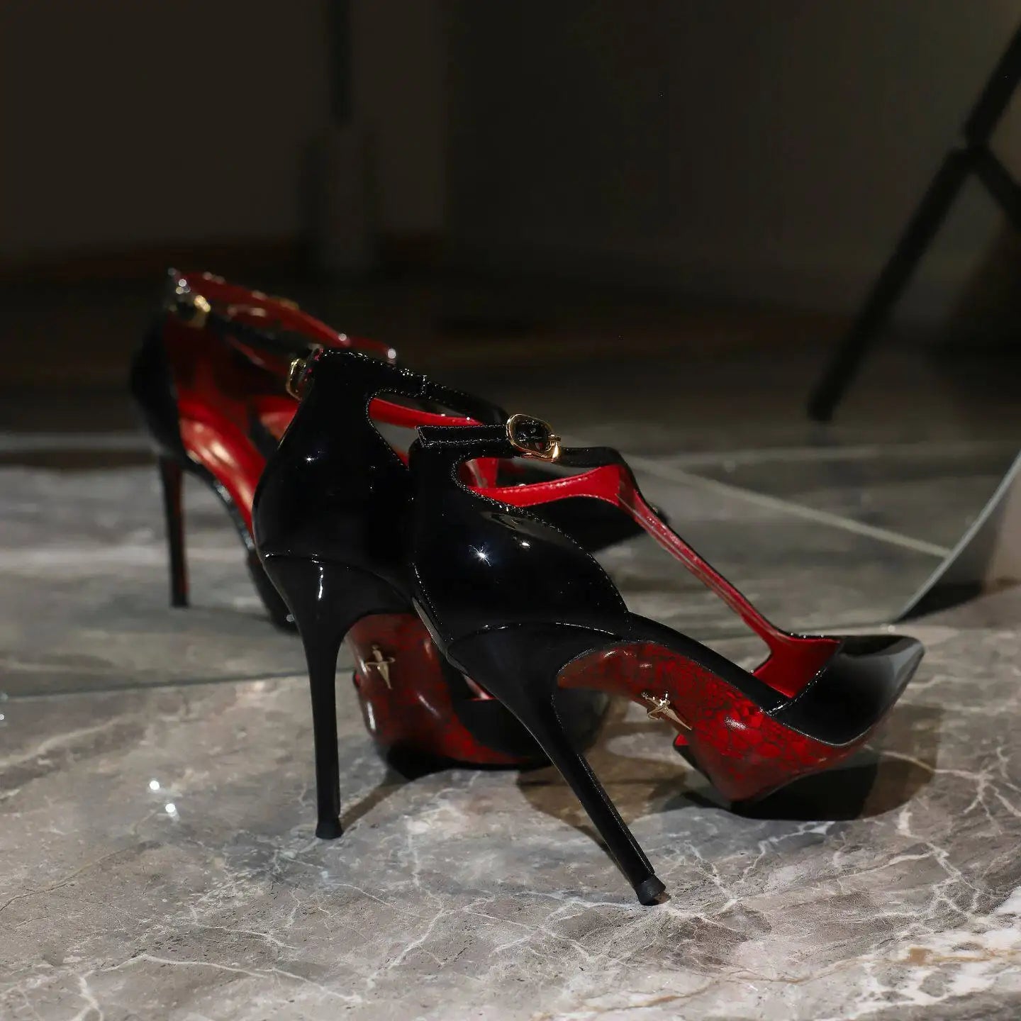 Elegant Pointed Toe T Strap Buckle Stiletto Heels For Women