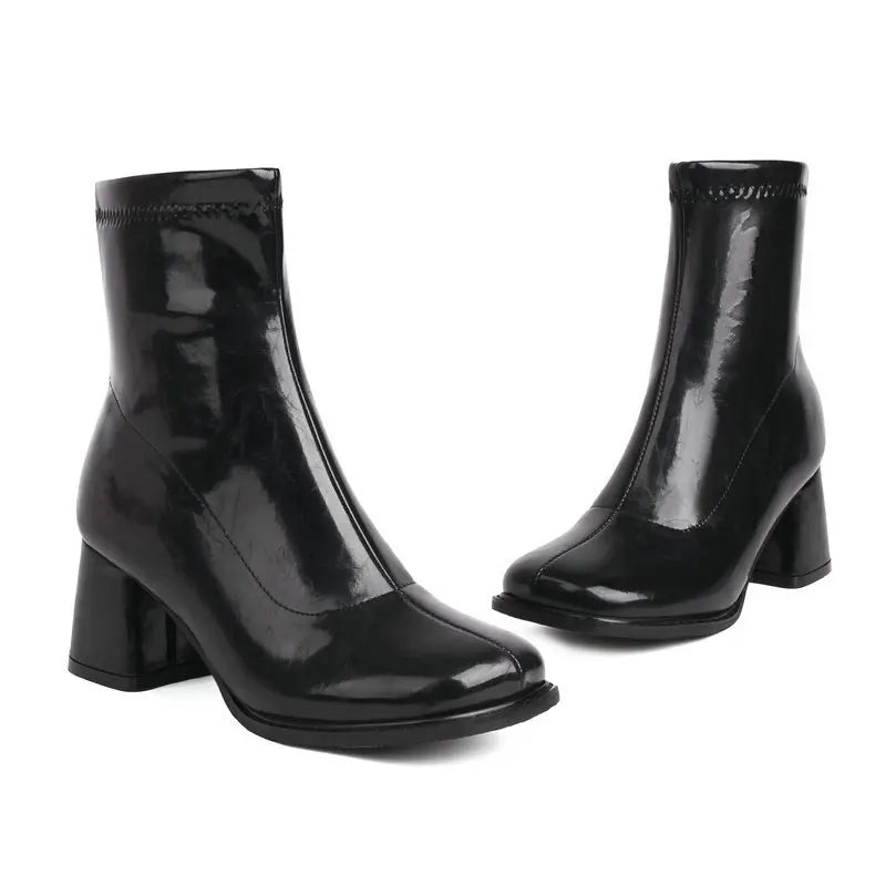 Elegant Warm Block Heel Zip-Up Ankle Boots for Women