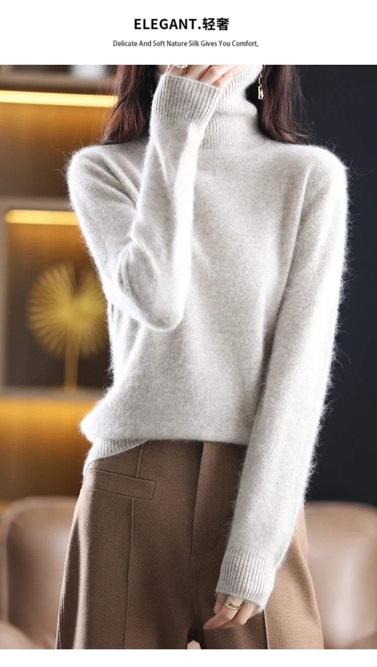 Soft Warm Knit Cashmere Turtleneck Sweater for Women
