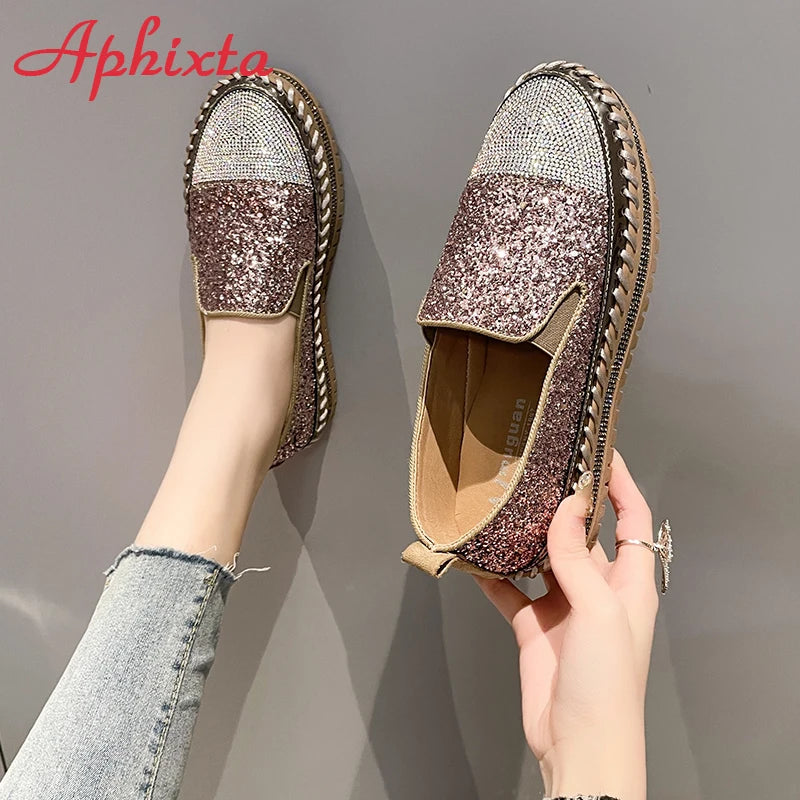 Soft Faux Leather Sequined Platform Loafers For Women