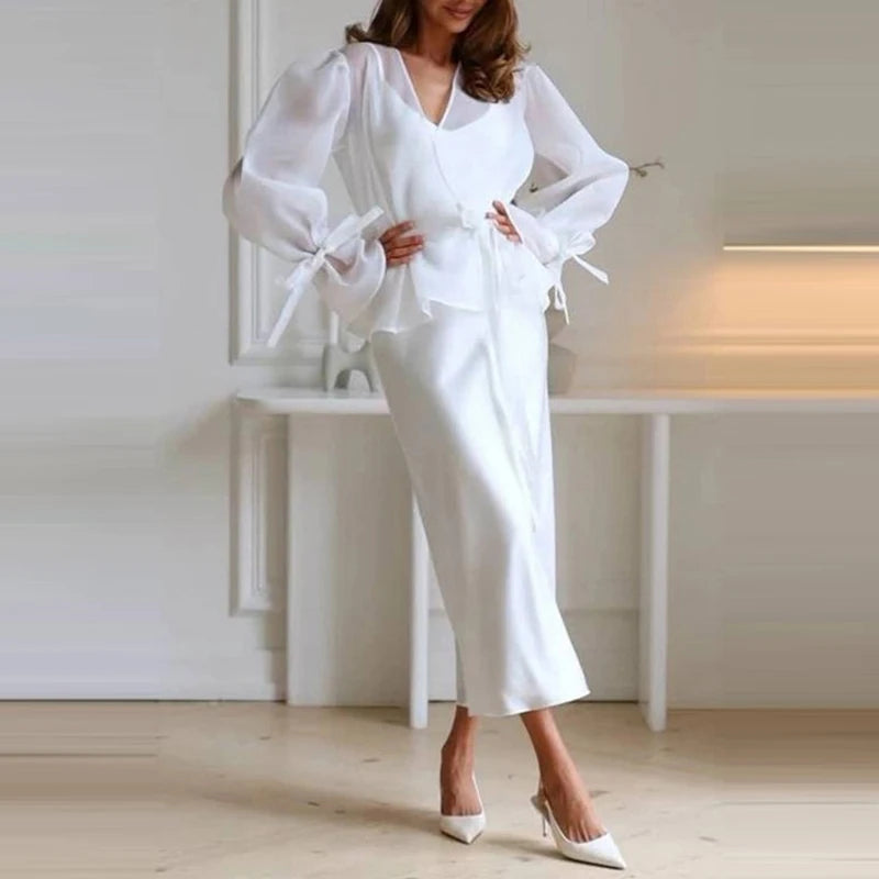 Mesh See-Through Slim Fit Two-Piece Dress Set for Women