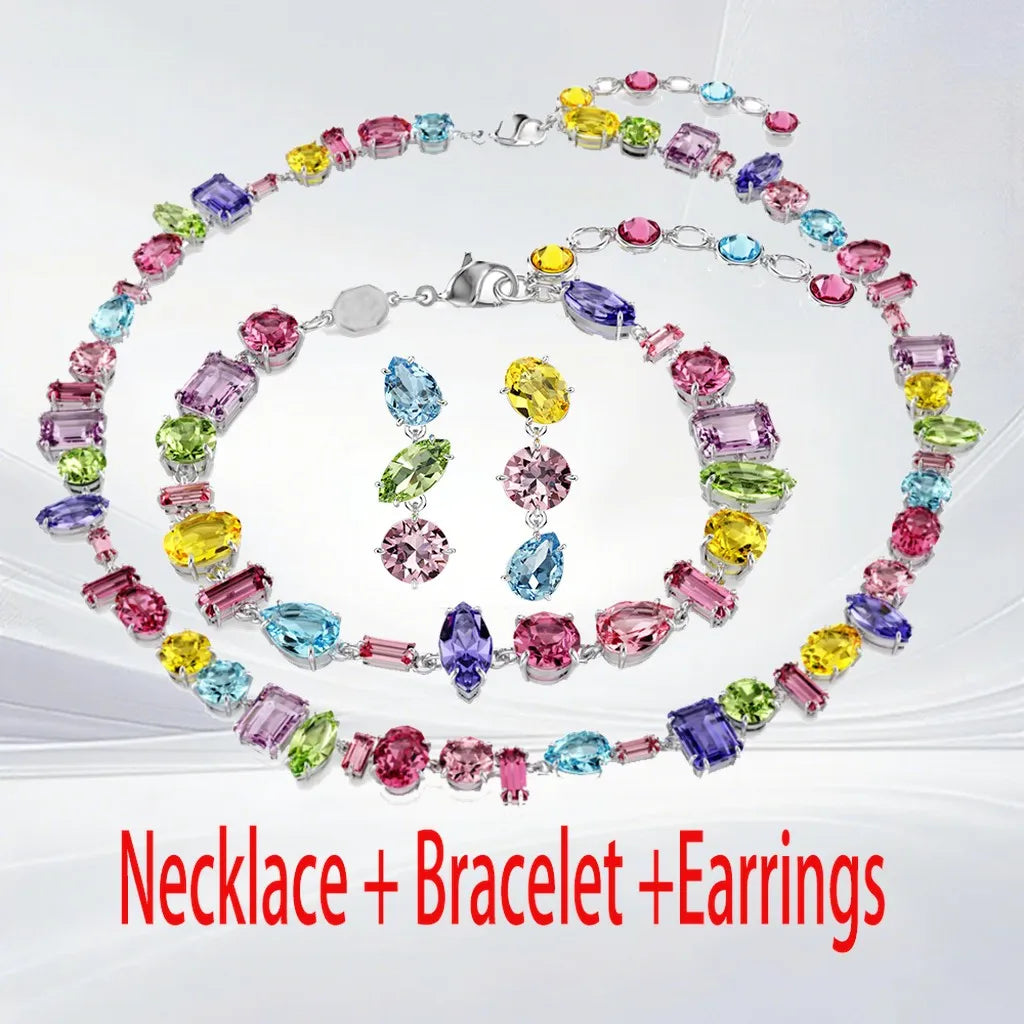 Gold Plated Mixed Cut Crystal Jewelry Set for Women