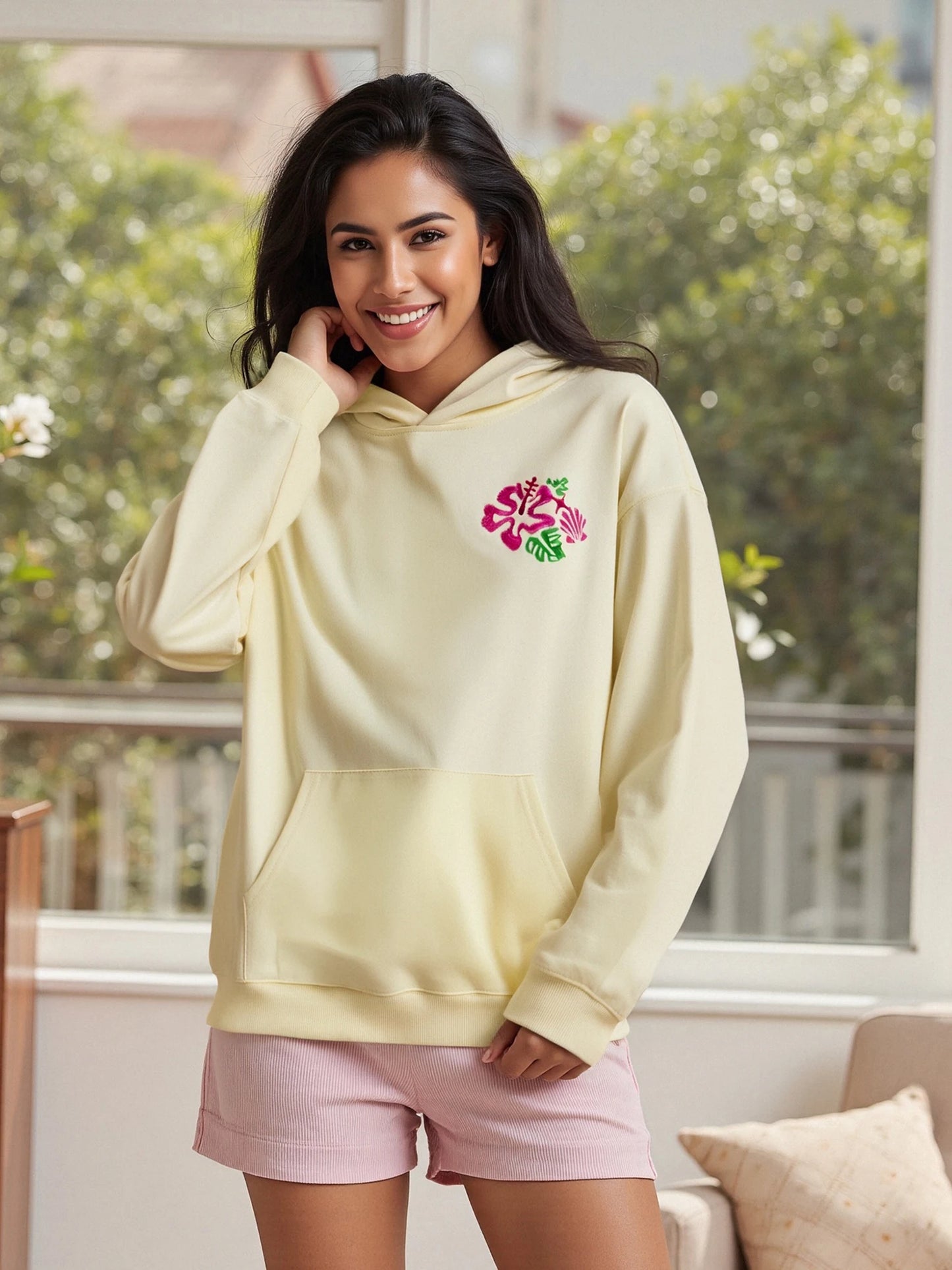 Women's Spring Autumn Hooded Sweatshirt Long Sleeve Pattern Embroidery Hoodie Pullover
