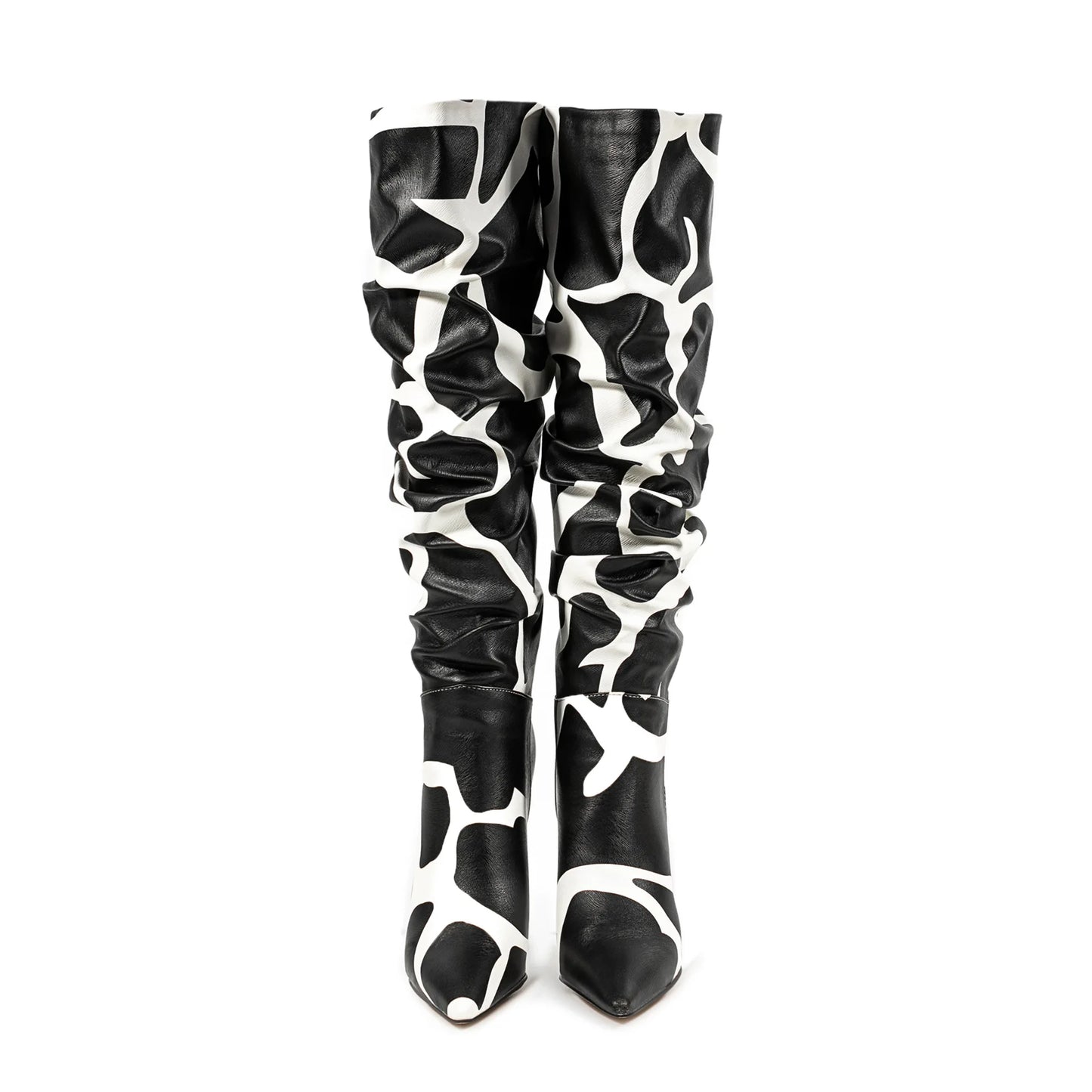 Stylish Zebra Print Pleated Knee-High Boots for Women