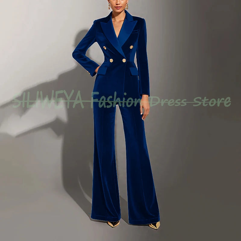Double Breasted Velvet Suit Set