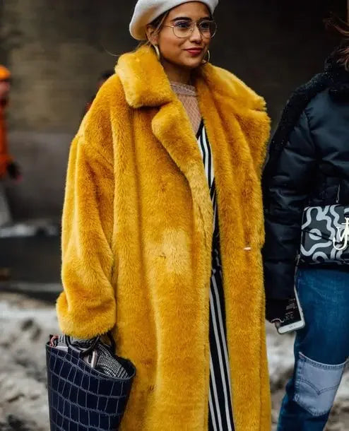 Long Belted Faux Fur Winter Coat