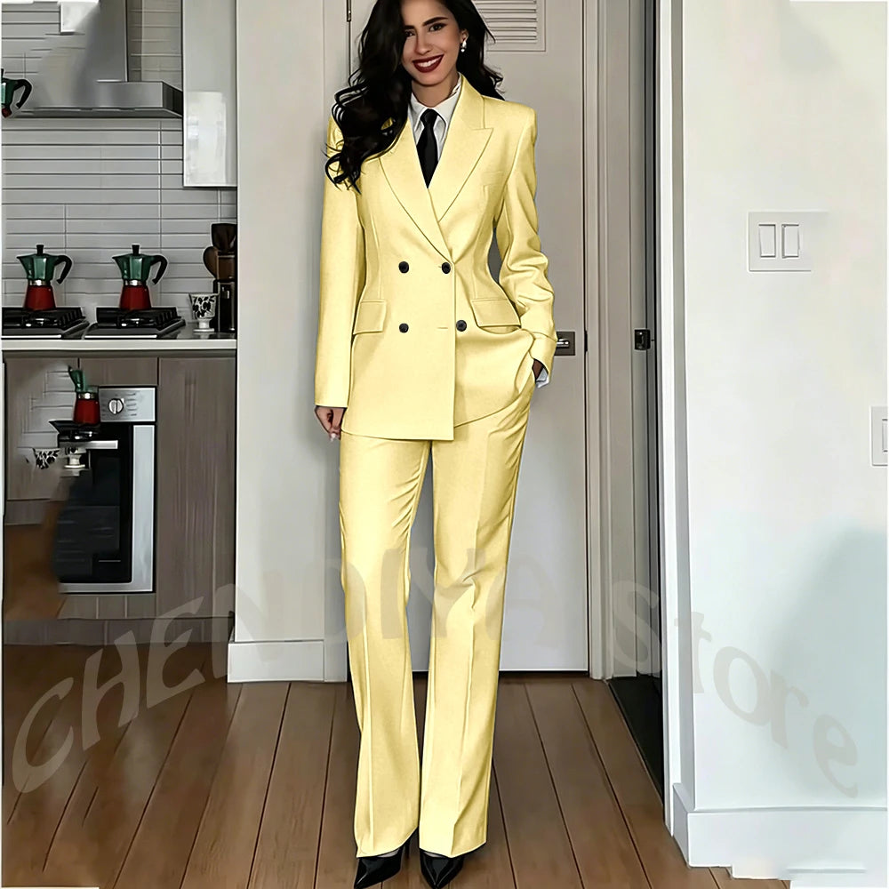 Modern Lady Pure White Suit Double Breasted Peak Lapel Casual Chic Women Suit Formal Dinner Party Business Office Outfit Costume