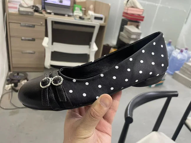 Black Studded Leather Lace Up Round Toe Flat Shoes For Women