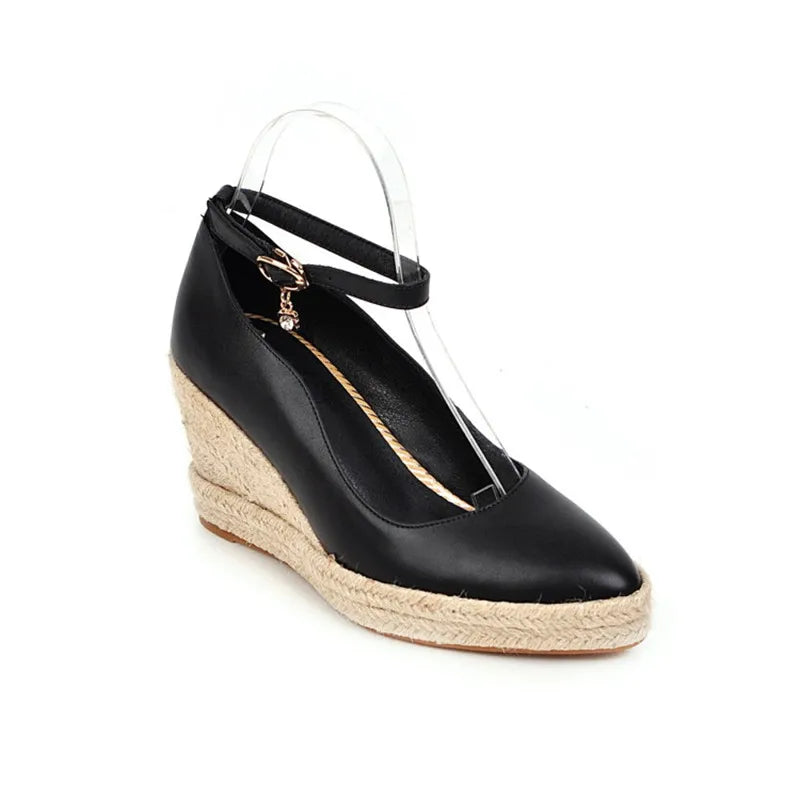 White Green Ankle Strap Platform Wedges