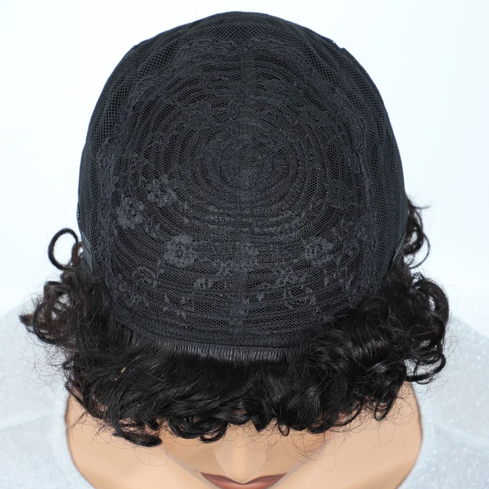 Short Kinky Curly Pixie Bob Human Hair Wig for Women