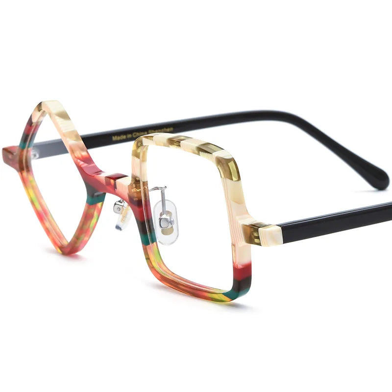 Frosted Patchwork Square Acetate Eyeglass Frames for Women