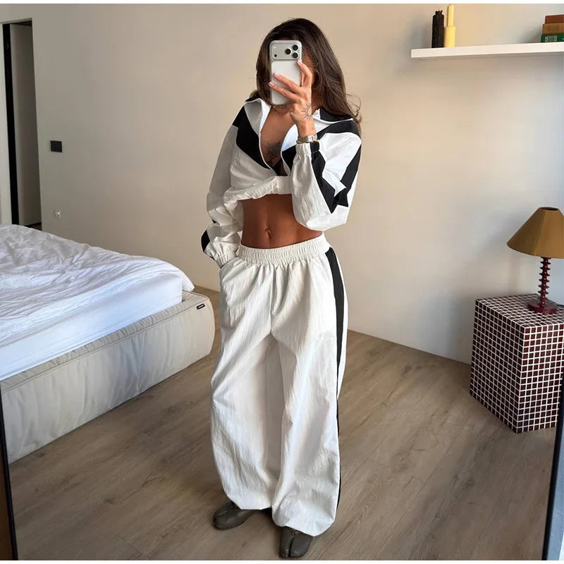 Color Block Zip Jacket and Shorts Tracksuit for Women