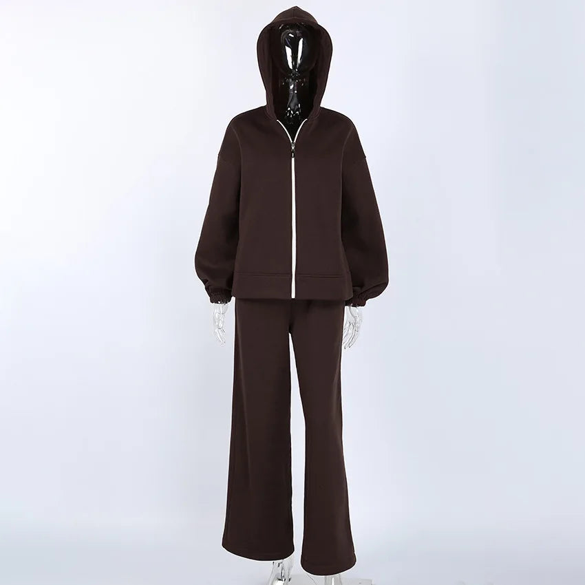 Hooded Loose Two Piece Top and Pants Set for Women