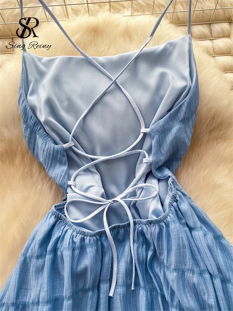 Backless Lace Up Summer A-Line Maxi Sundress for Women