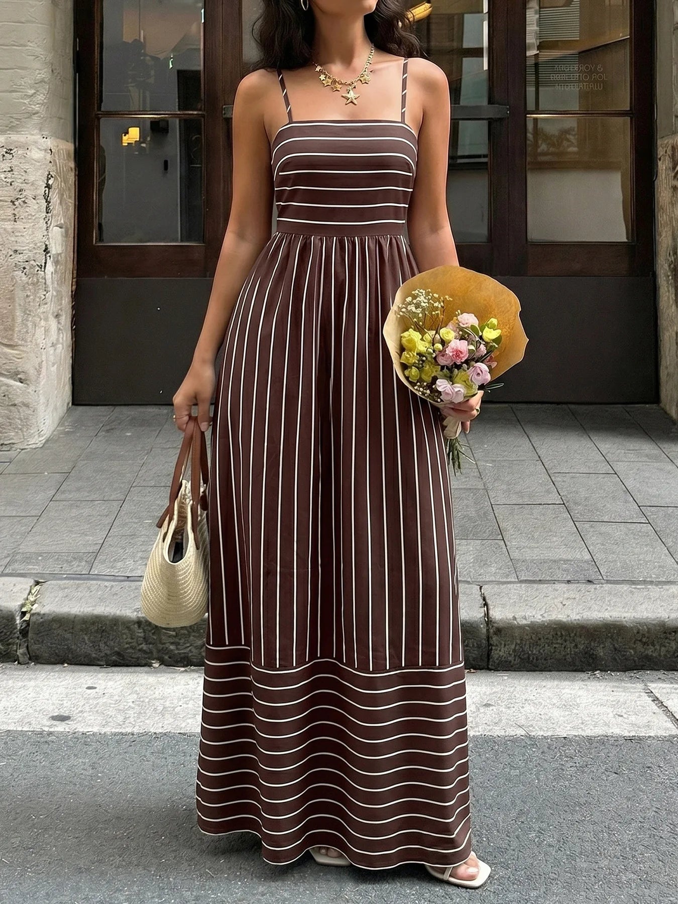 Elegant Backless Square Collar Maxi Dress for Women