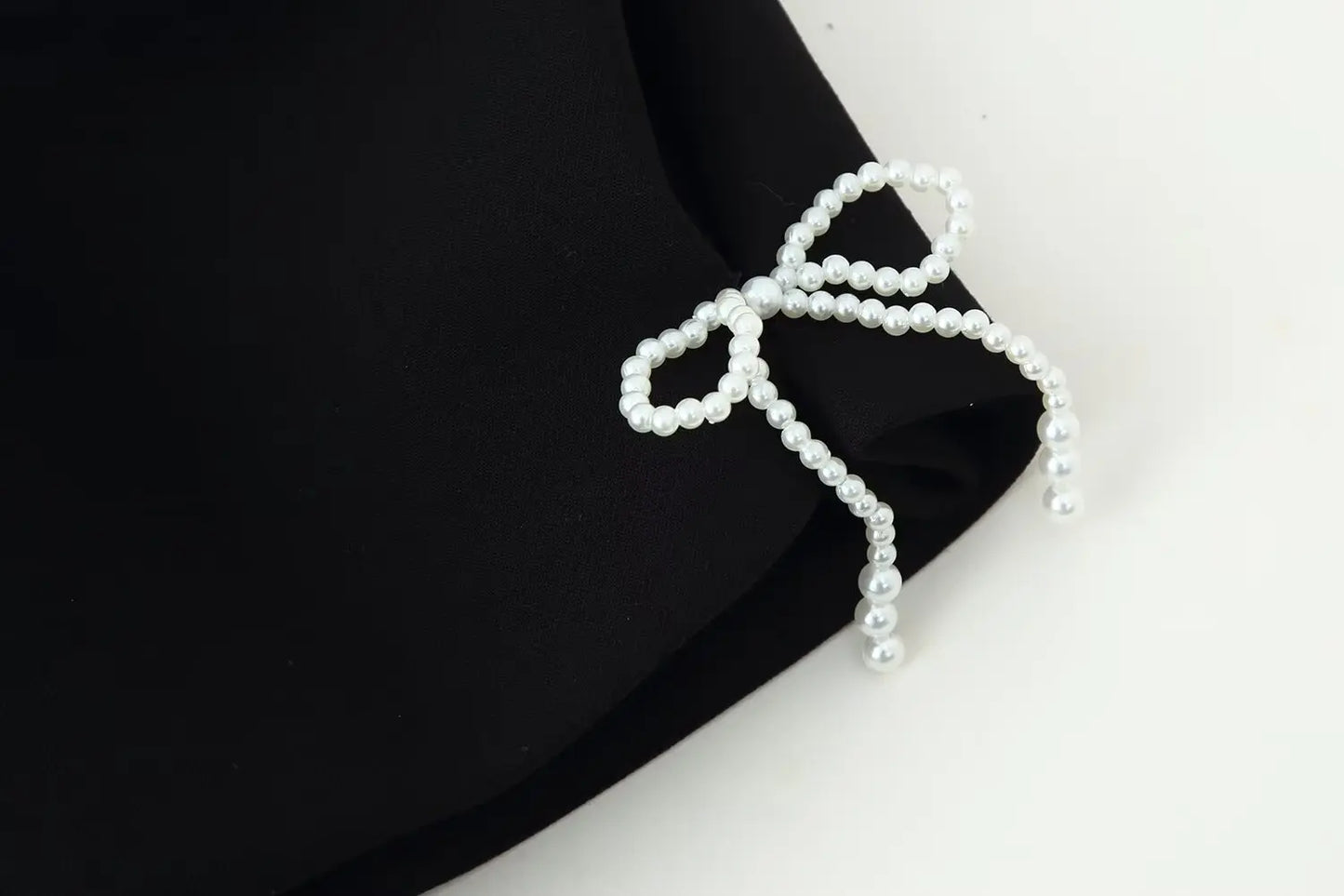 Pearl Bow Puff Sleeve Black Backless Top for Women