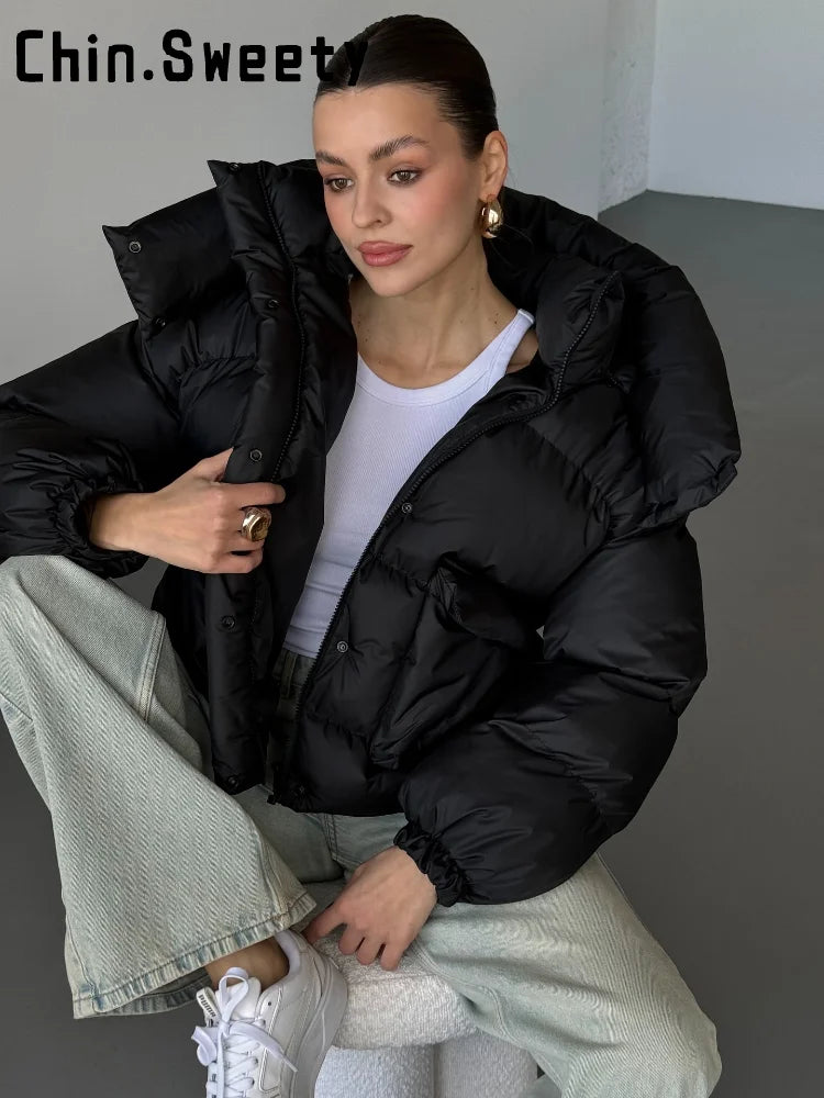 Casual Leopard Print Hooded Puffer Jacket For Women