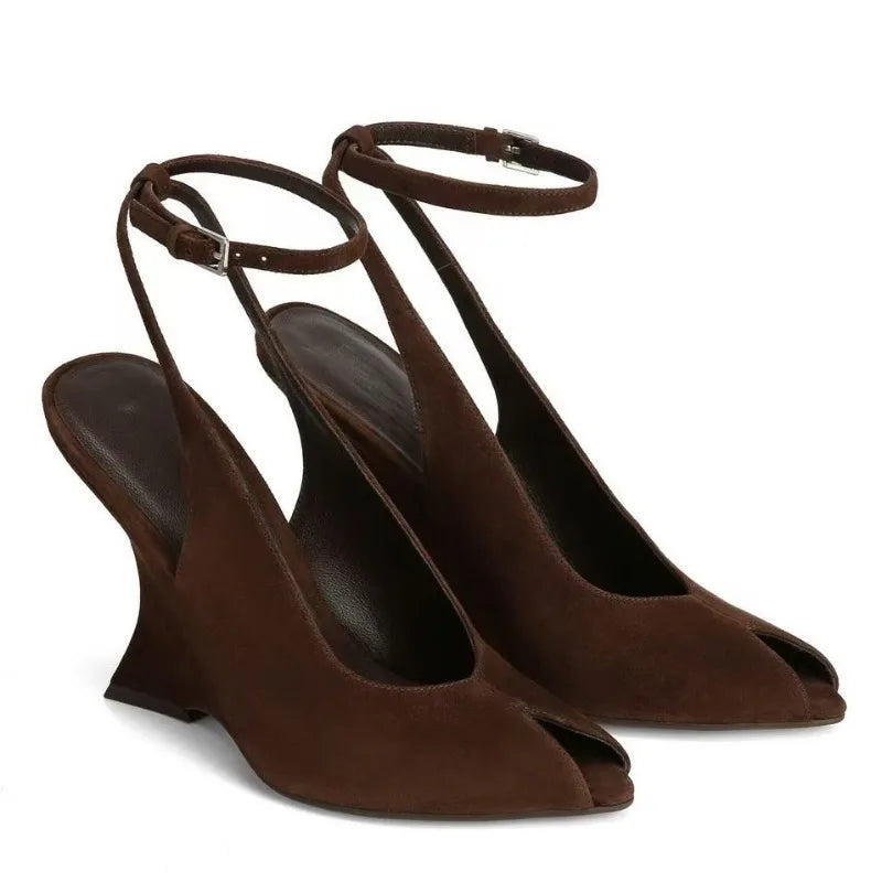 Elegant French Style Buckle Wedge Sandals for Women