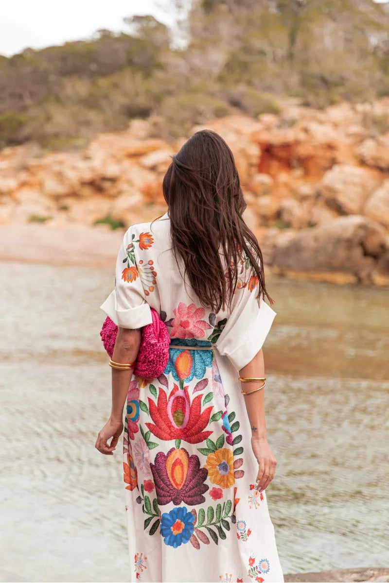 Bohemian Printed Lace-Up Loose-Fit Midi Dress for Women
