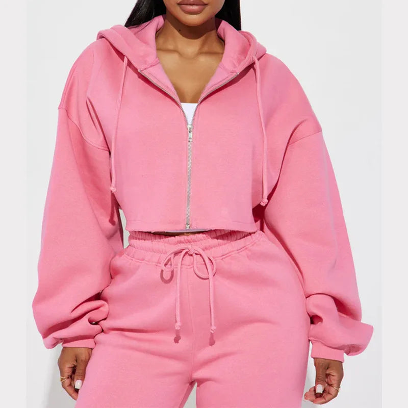 Hooded Cropped Sweatshirt And Long Pants Set for Women