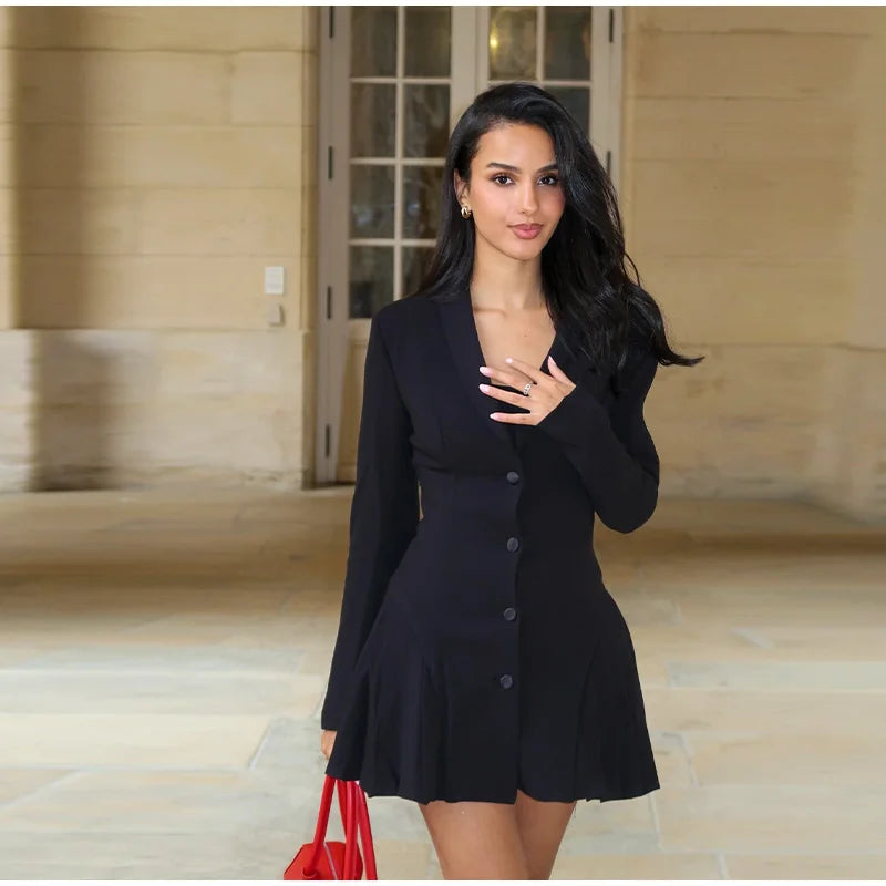 V Neck Pleated Patchwork With Long Sleeves Dress for Women